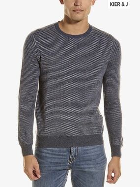 KIER & J MEN NWT WOOL/CASHMERE TEXTURED CREW NECK MARLED GREY SWEATER. SIZE XL